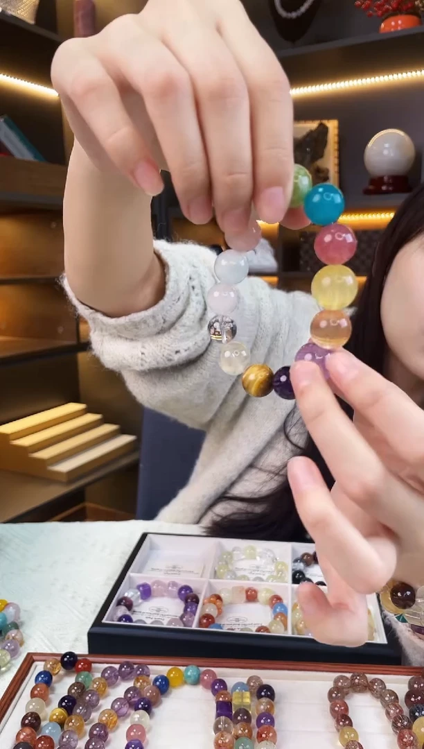 未镶嵌手链水晶拉丝黄萤石钢丝球兔毛多宝手串