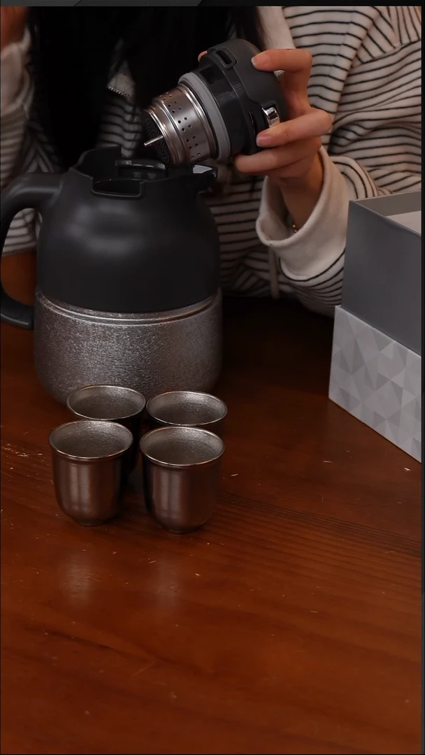 陶105-Touye透也钛壶+纯钛茶杯 1500ml-银色