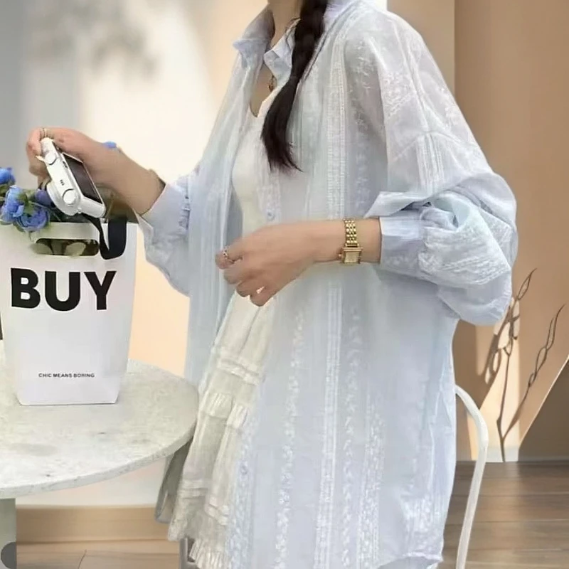 【现货+退货包邮】夏季宽松百搭轻薄透气衬衣冰凉丝滑透气防晒衬衫