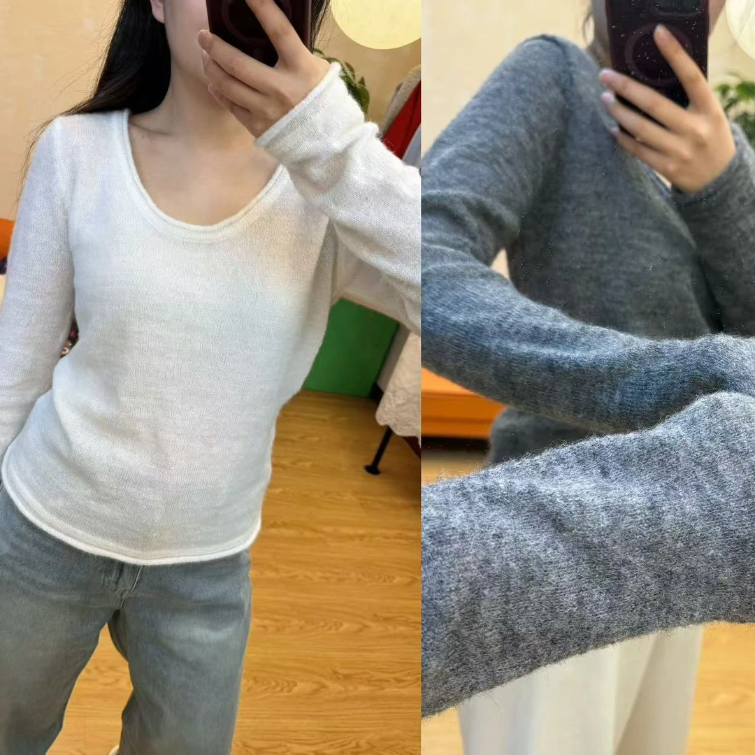 【IN Korea】东大门韩系大U领两面穿绵羊毛打底衫毛衣女