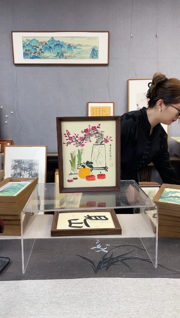 【闪购商品】国画10寸-23*29摆台书法作品-雅集图