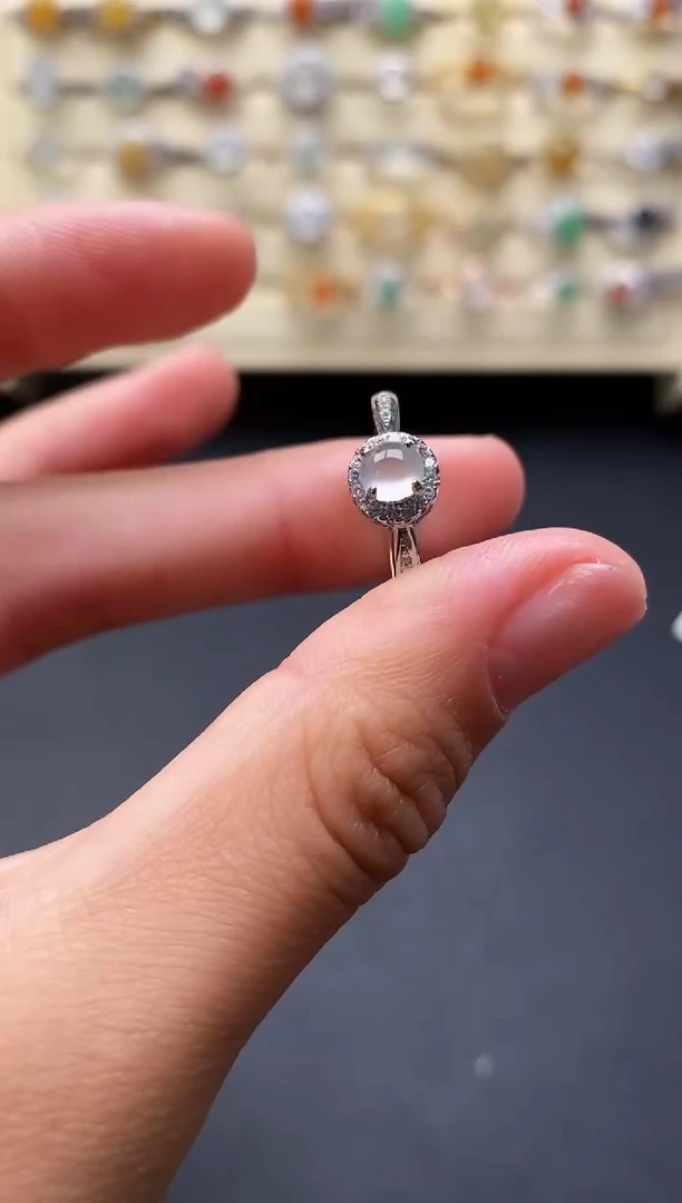 银S925镶嵌戒指翡翠天然翡翠A货11  3-2