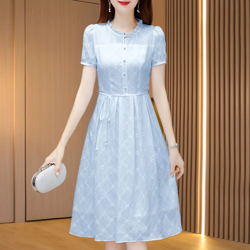 广州十三行爆款连衣裙2025新款女夏绵绸小个子高端简约浅色系裙子