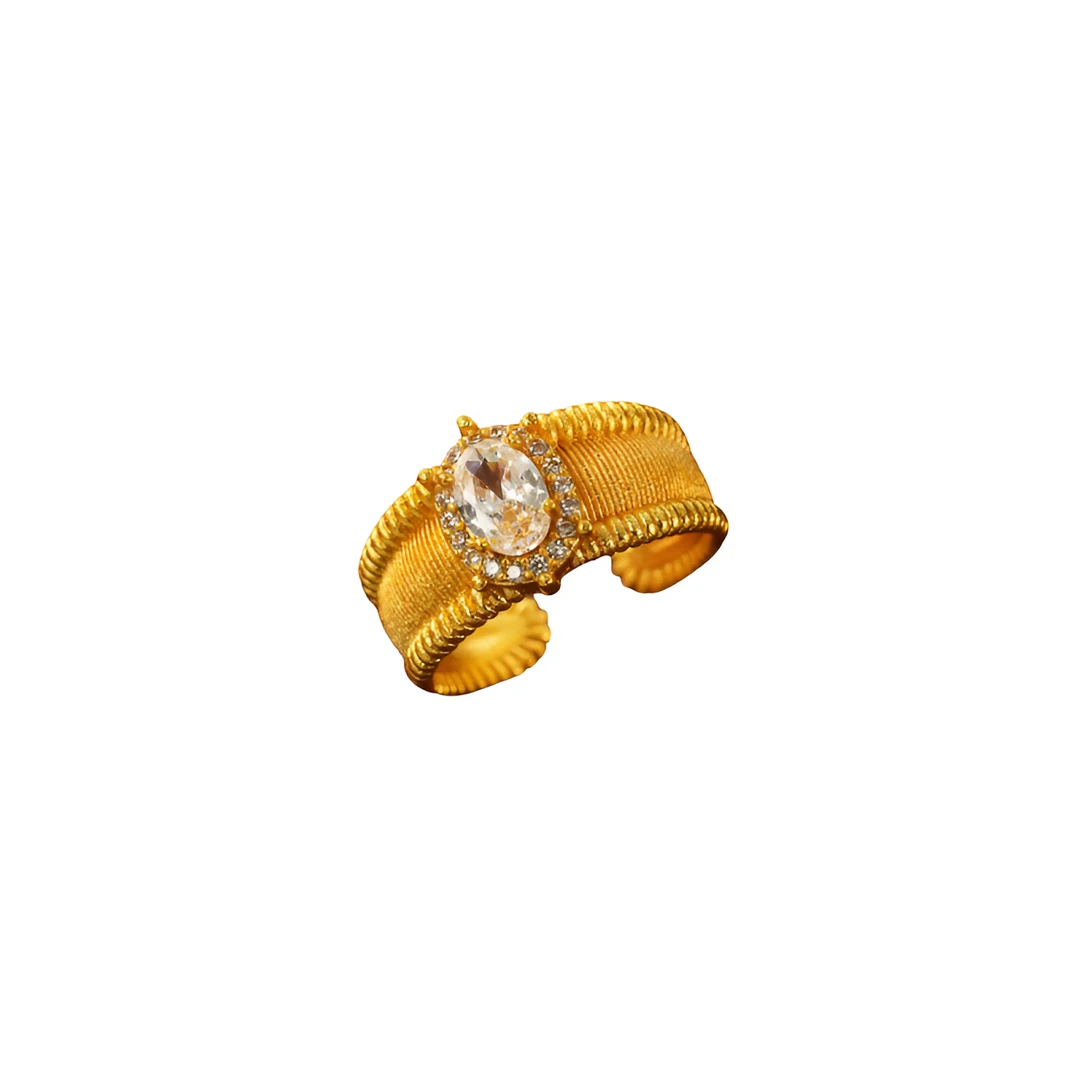 铜合金合成锆石戒指 [精工版]复古拉丝鸽子蛋戒指轻奢时尚百搭