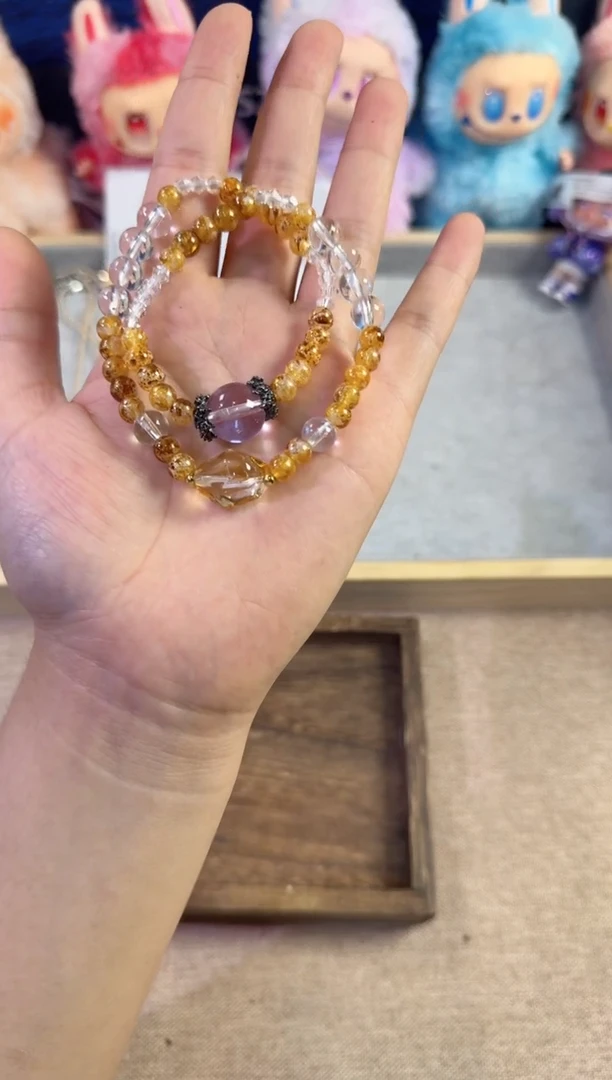 无合成金属65仿黄水琉璃双圈手串