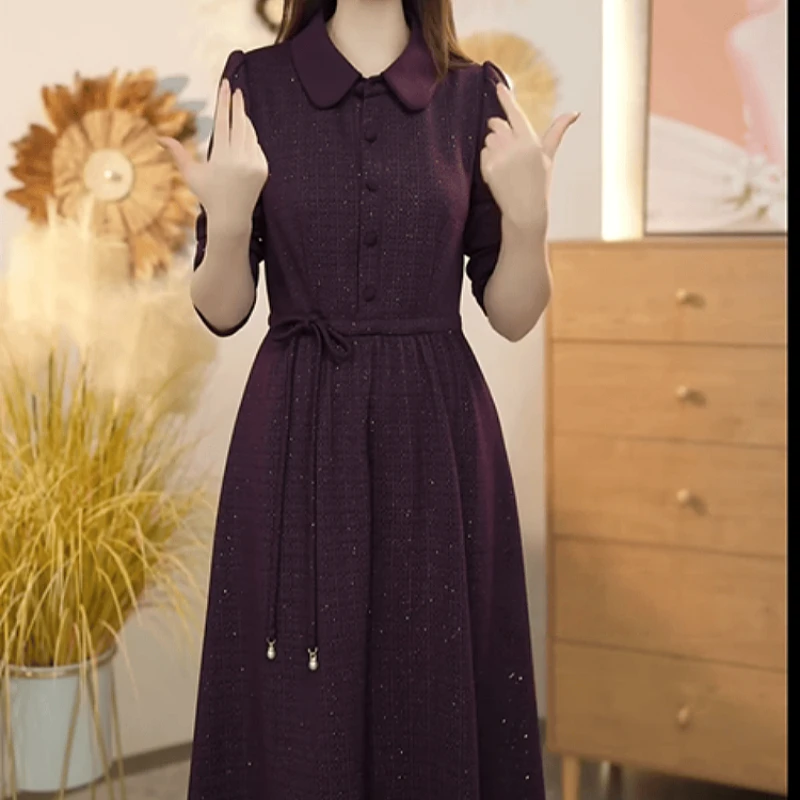 B073【连衣裙】2025秋季新款时尚优雅气质修身收腰显瘦减龄连衣裙