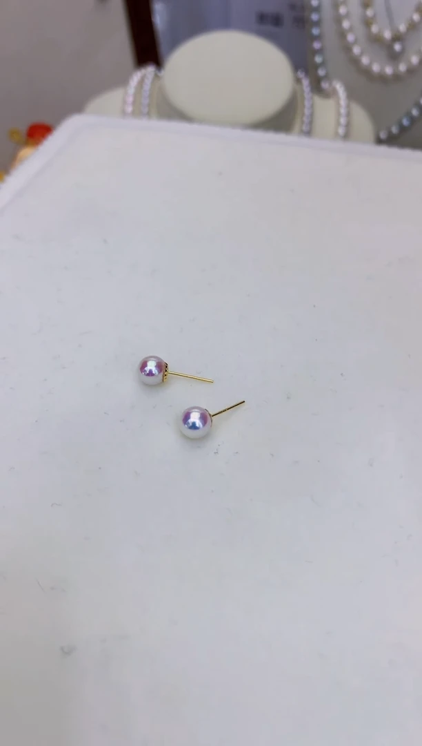 18K金镶嵌海水珍珠饰品5-6素钉定制