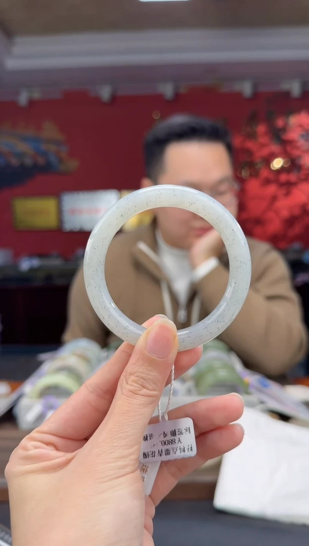 未镶嵌手镯和田玉籽青花圆条手镯53