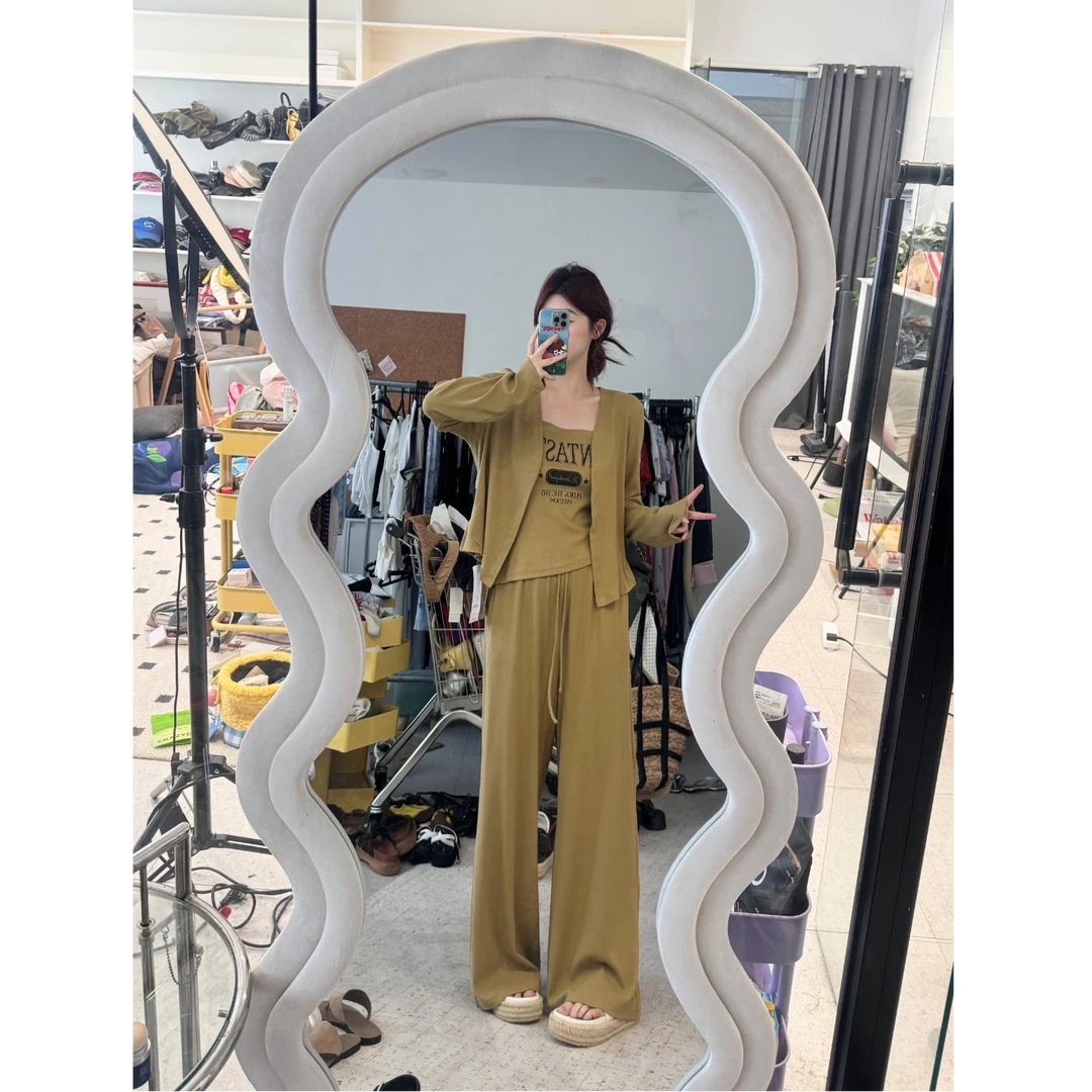 晶咕晶咕【私有慵懒】长袖开衫+胸前字母吊带+高腰抽绳