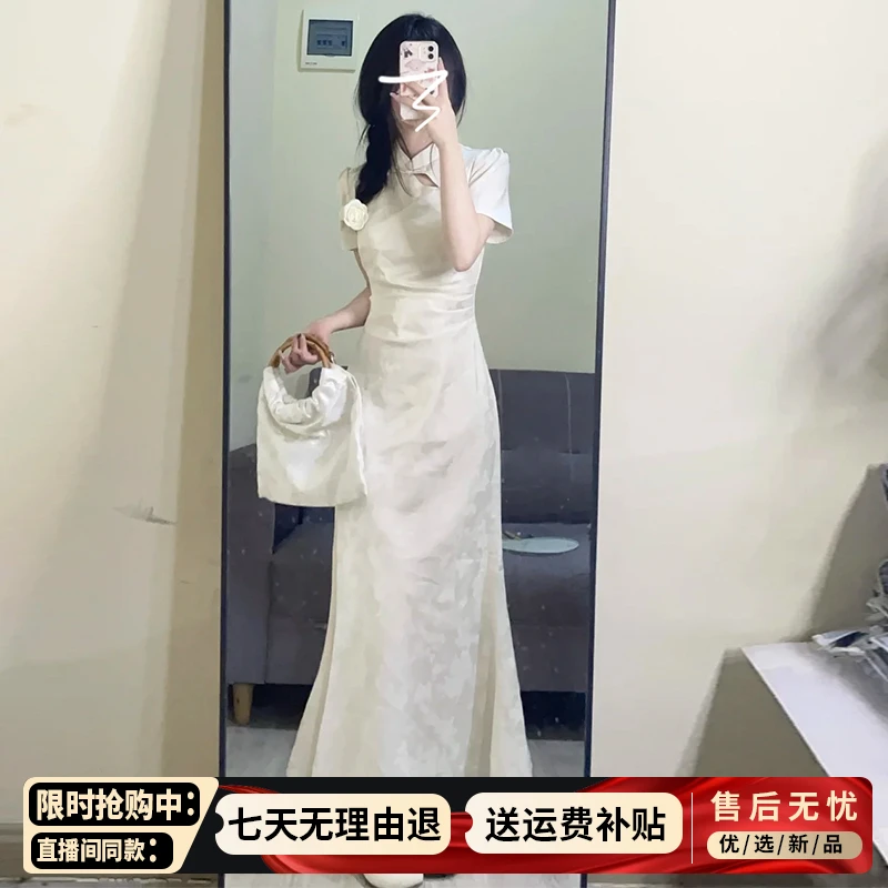 春款2025新款爆款连衣裙子女装新中式国风改良旗袍富贵千金感长裙