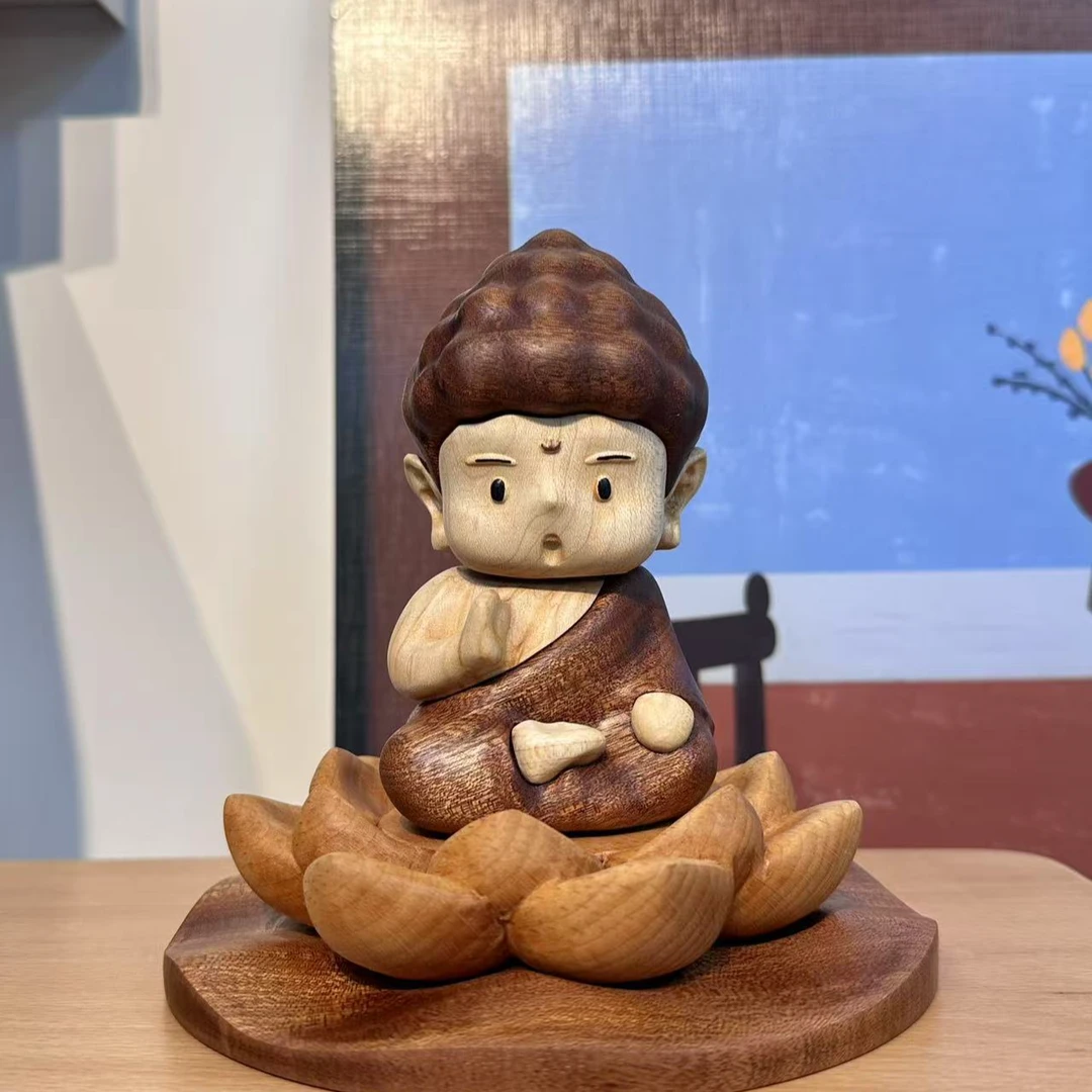 Q版小佛创意摆件家居实木摆件