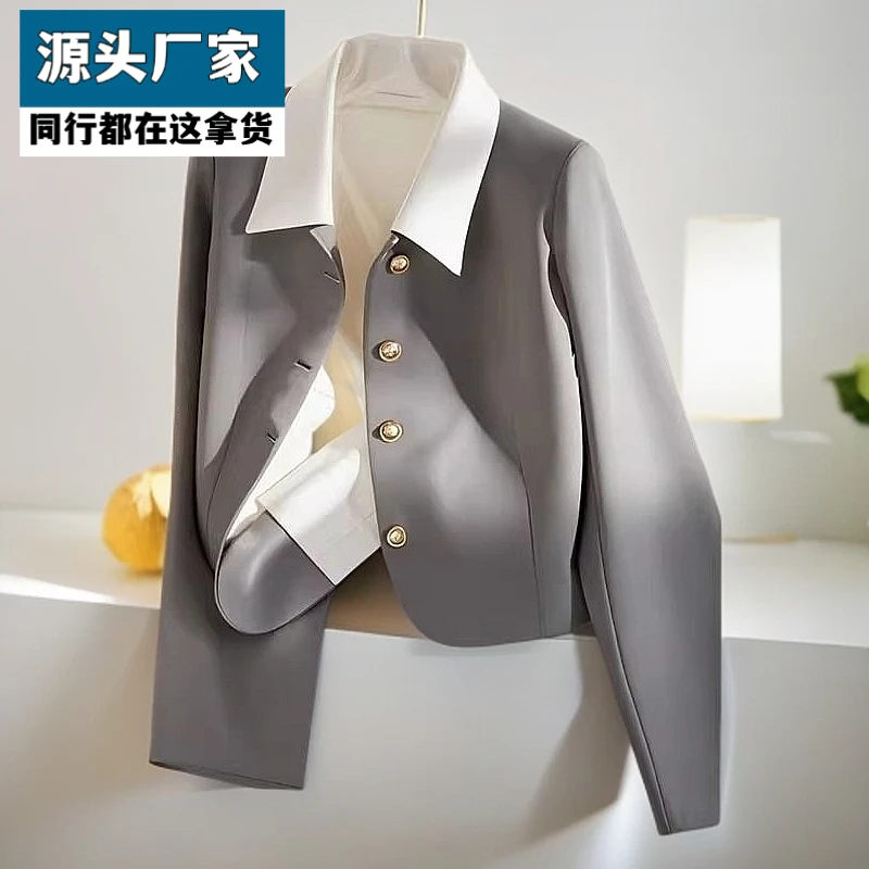梵乐芬2025早秋新款大码灰色短款外套女时尚西装胖MM高端气质小个