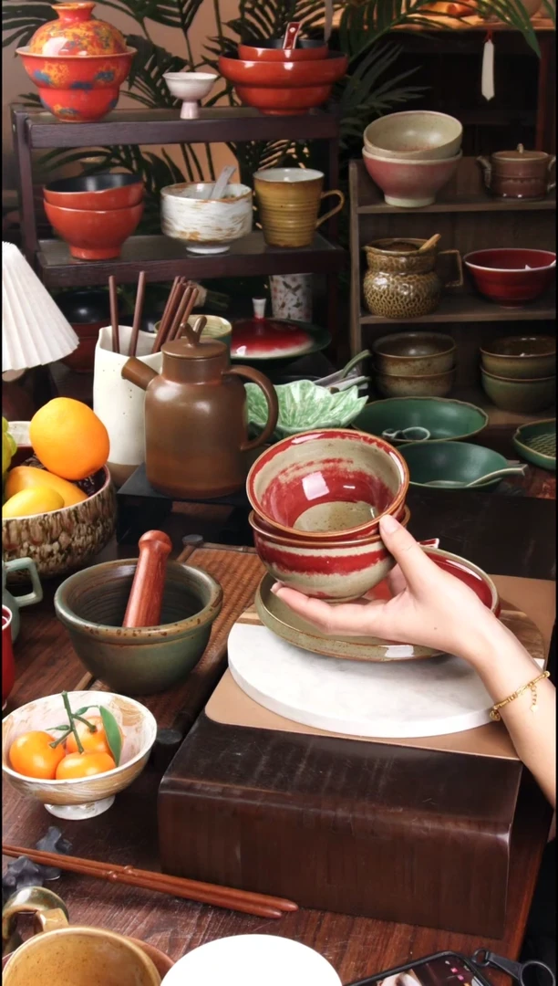 碗景德镇手工高温餐具钧红八宝