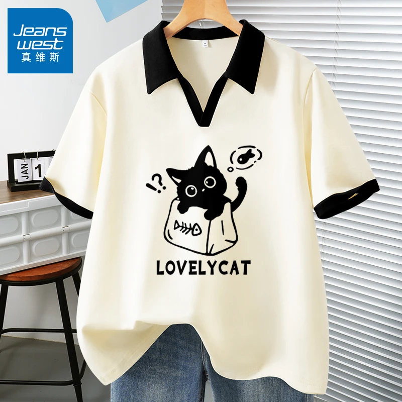 真维斯翻领polo衫短袖T恤女士2025新款爆款夏季纯棉正肩半袖上衣