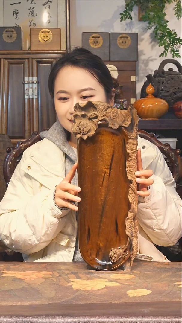 金丝楠钱*小叶桢楠【14】纯手工精雕 整板整雕 满花茶盘