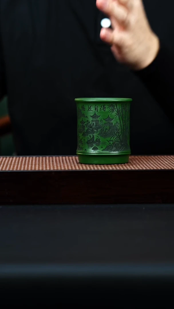 茶杯紫砂宜兴紫砂 主人杯 民国绿泥  熊猫