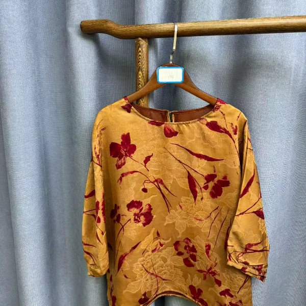 2025新款时尚休闲香云纱圆领上衣Y805