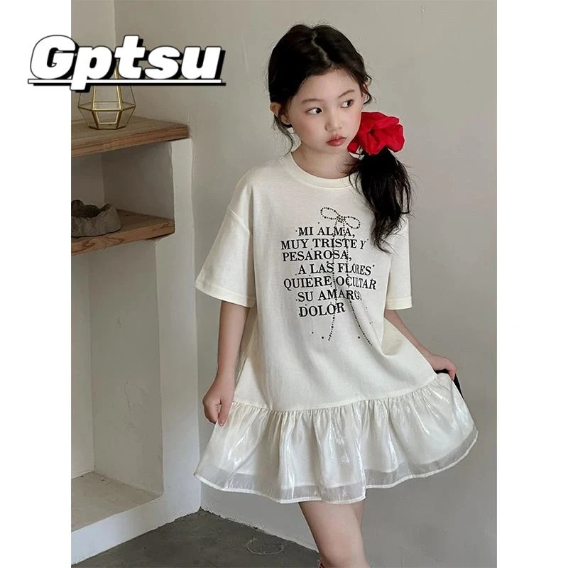 女童连衣裙夏季2025新款洋气儿童蝴蝶结短袖裙女孩夏装韩系公主裙