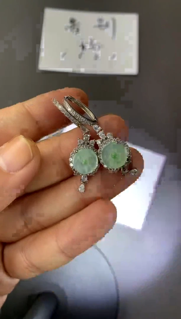 【闪购商品】翡翠耳饰银S925镶嵌买断价