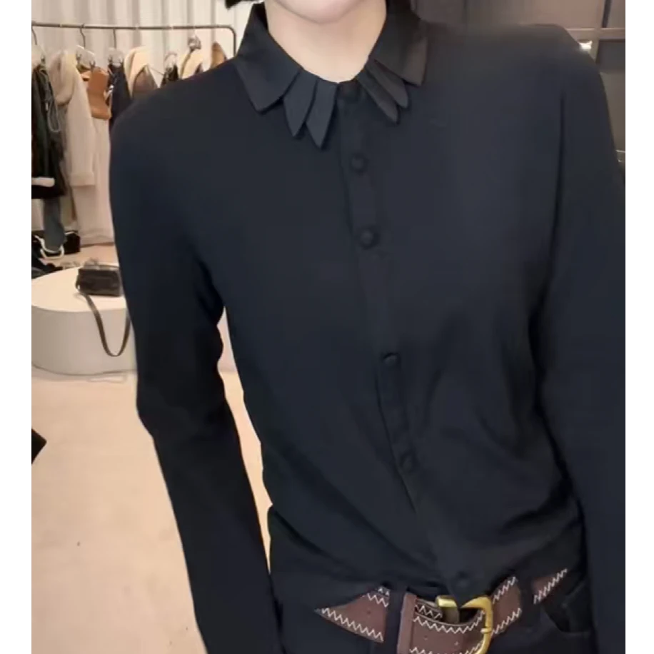 磨毛衬衫领设计感百搭长袖衬衣2025冬季新款气质时尚显瘦开衫上衣
