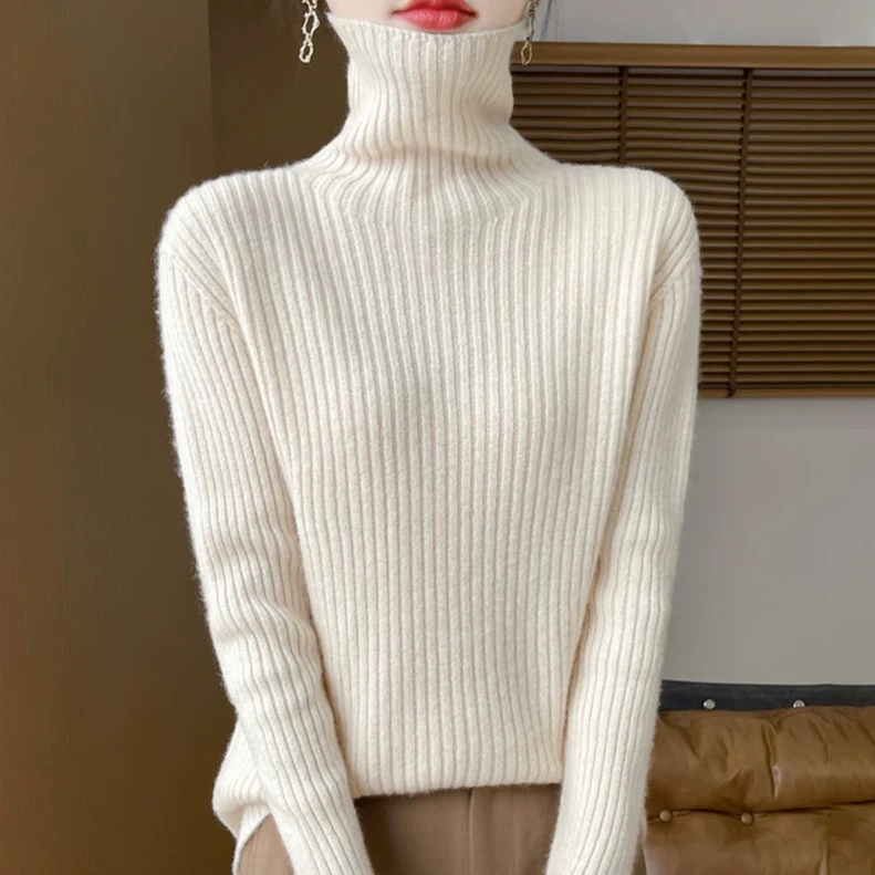 加厚纯羊毛衫女高领套头宽松内搭打底衫秋冬季针织纯色毛衣