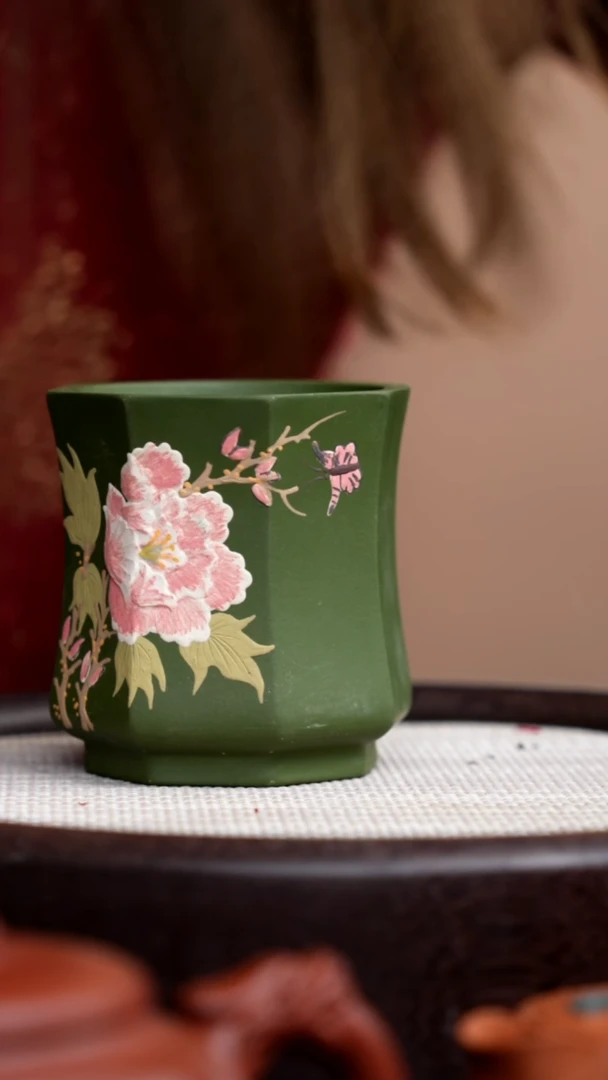 【闪购商品】紫砂茶壶民国绿八方牡丹杯003