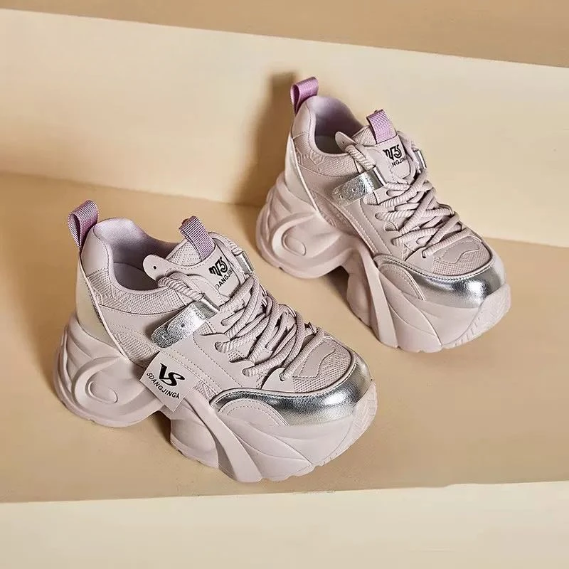 【早冬皮面款】厚底老爹鞋女2025年新款皮面小个子百搭休闲运动鞋