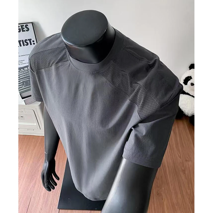 特大码300斤网眼透气速干打底短袖男t恤春秋拼接薄款冰丝凉感圆领