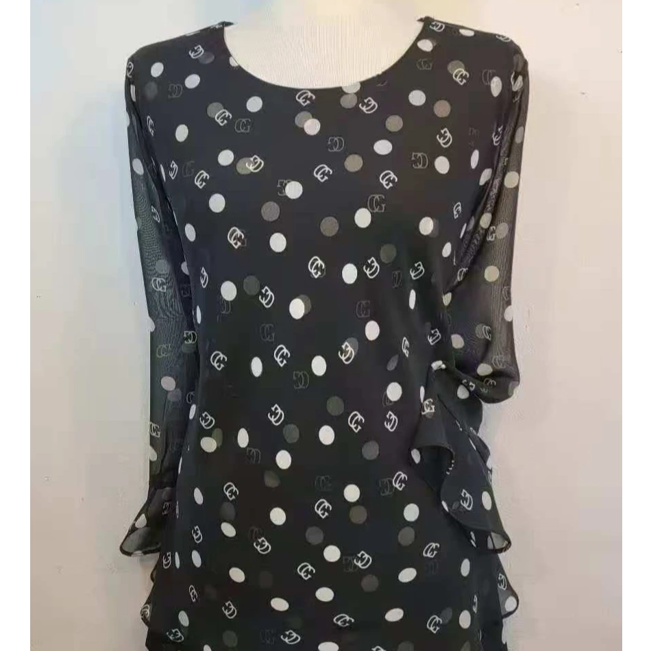 韩国2025新品圆领高弹波点小衫7分袖气质时尚百搭