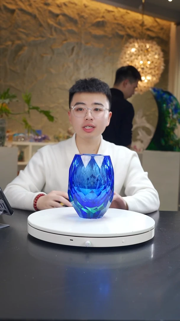 手工艺品琉璃宝石蓝钻石切面花器