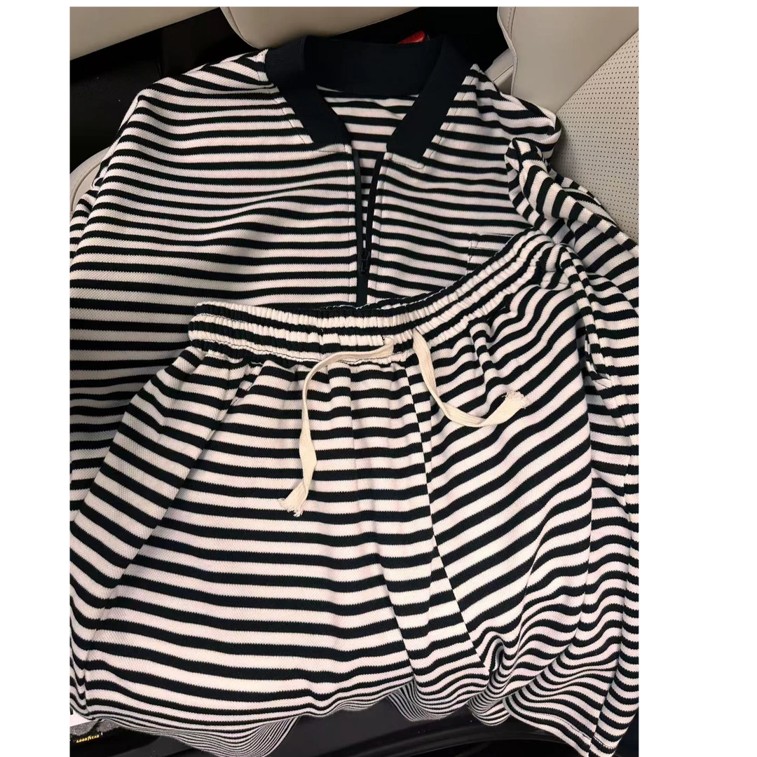 【正茂茂LGG】夏季显瘦短袖定制款宽松大版条纹套装