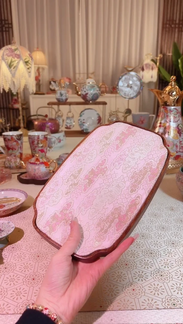 【闪购商品】瓷粉彩祥云茶席+木茶盘