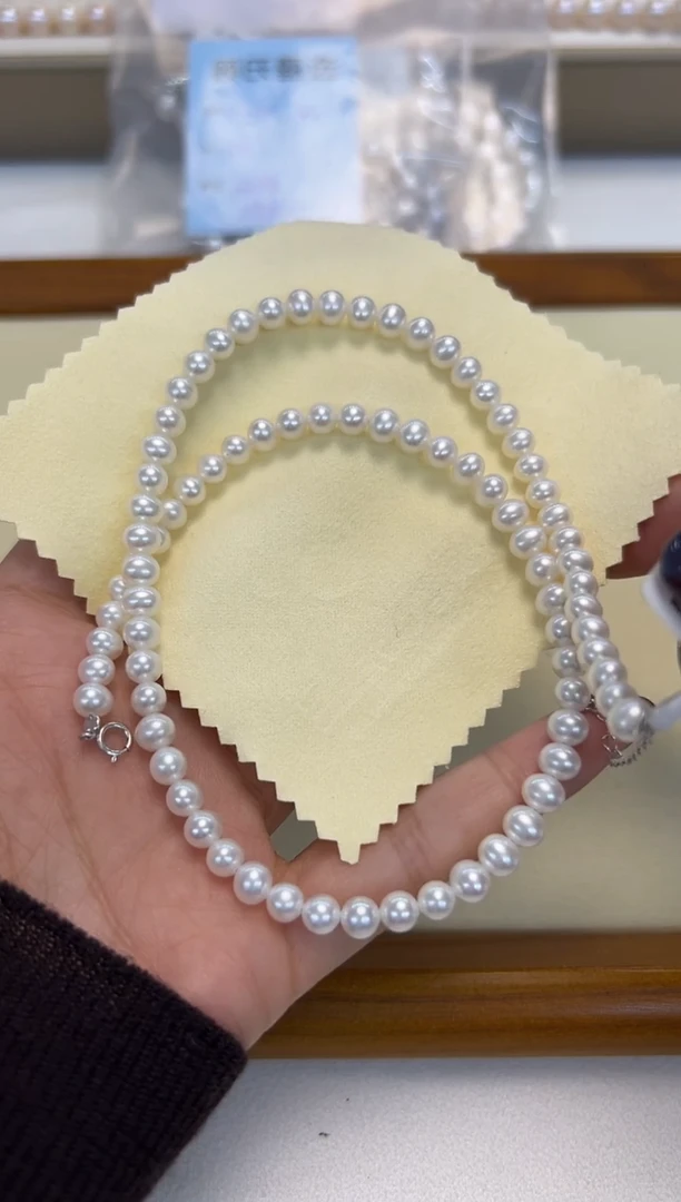 颈饰银S925镶嵌淡水珍珠5-6mm无核白珠项链