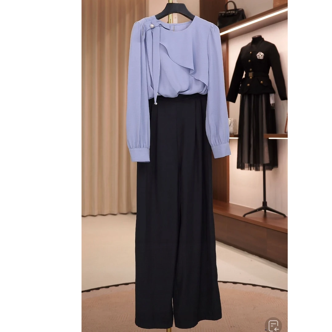 设计师街头风泡泡袖时尚套装套装荷叶边休闲风上衣FF3329