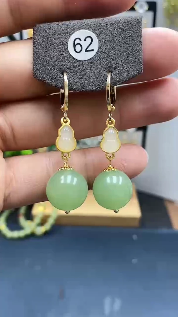 和田玉银S925镀金镶嵌耳饰尺寸14mm耳扣01