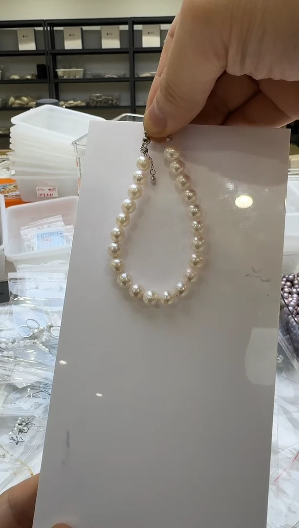 海水珍珠银S925镶嵌手链7mm 爱心尾链
