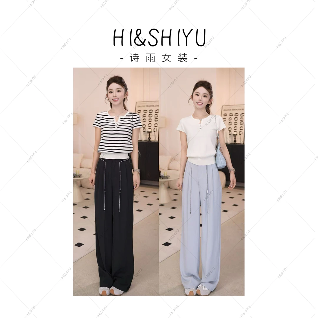 HISHIYU 休闲风阔腿裤高腰常规显瘦休闲裤长裤女款直筒 H0121