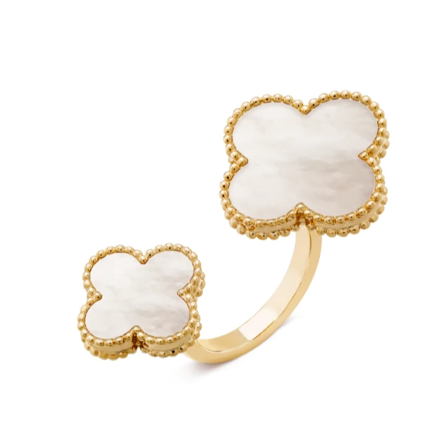 99新 梵克雅宝 梵克雅宝双四叶草白贝母戒指50码