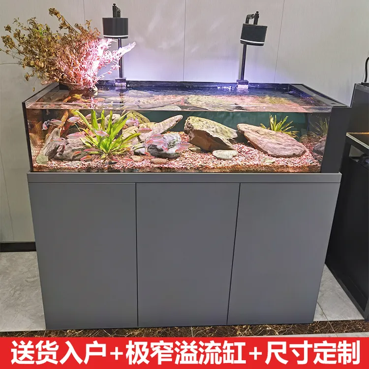 极窄溪流缸鱼缸底滤大型客厅家用南美原生态兰寿缸三湖慈鲷缸全套