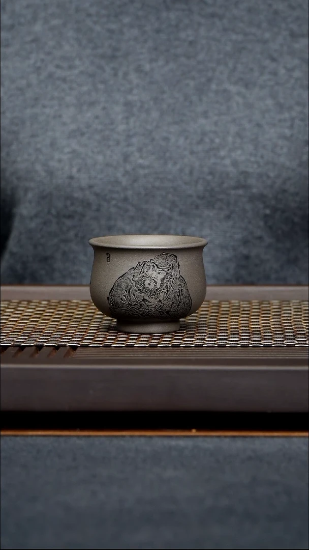 茶杯紫泥炉式杯原矿零添加青灰紫泥全手工制作150毫升