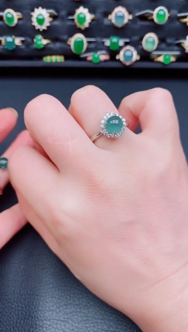 【闪购商品】翡翠戒指银S925镶嵌天然a货翡翠10