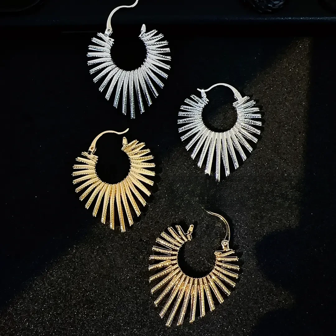 铜合金耳饰 【J静专属】欧美国际风【高定耳圈太阳花】手工耳扣耳环