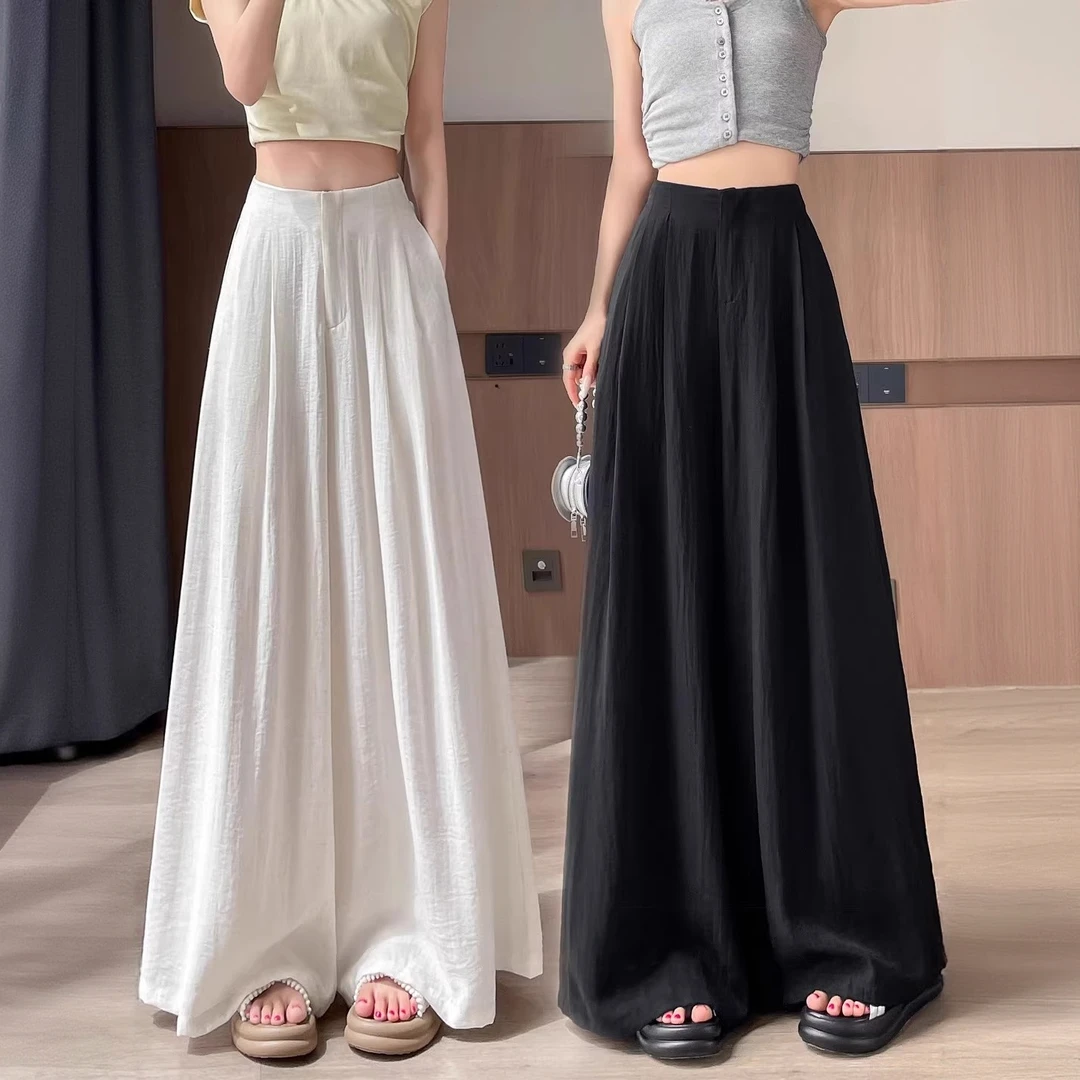 白色速干冰丝亚麻裤子女夏天薄款慵懒感凉凉裤休闲山本阔腿裤