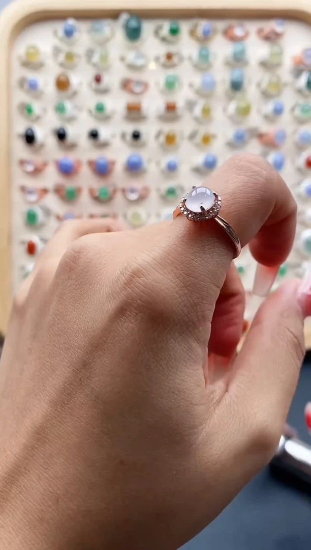 【闪购商品】翡翠戒指银S925镶嵌缅甸天然A货翡翠222  10+4