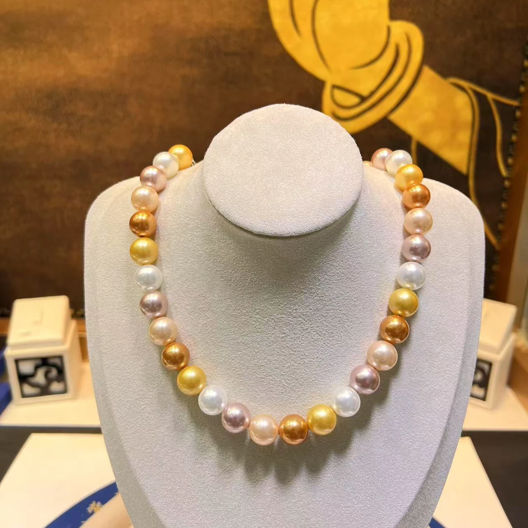 天然深海妈妈气质时尚母贝珠项链彩色单圈L-46