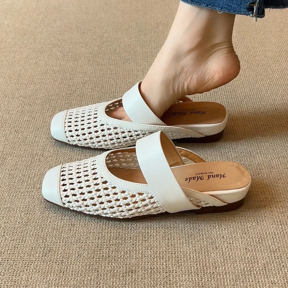 RubyL/3.5cm2025年夏季新款休闲百搭舒适透气纯色平跟包头拖女款