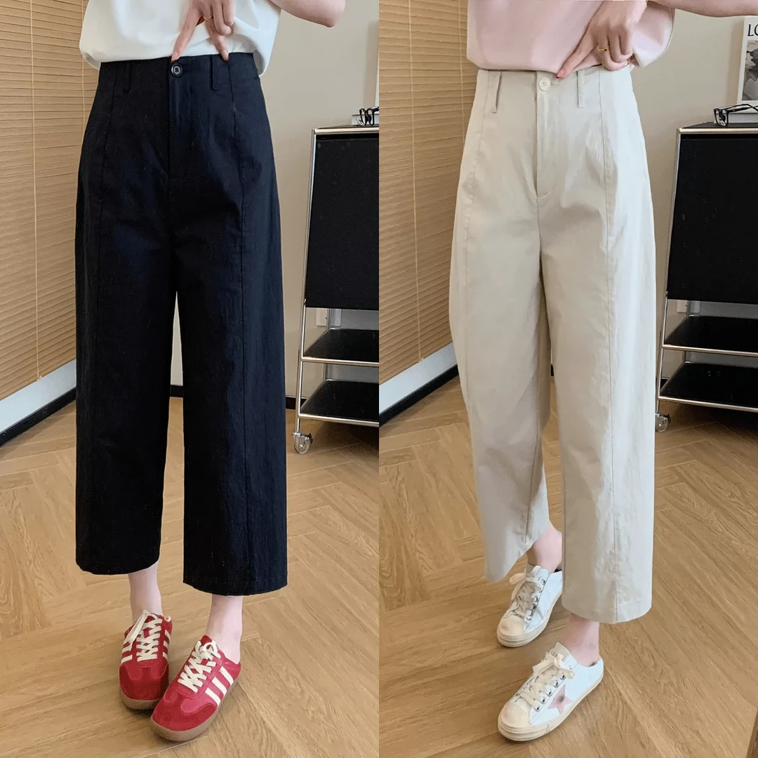 2025夏季时尚大码女装新款直筒休闲裤梨形身材宽松显瘦九分阔腿裤