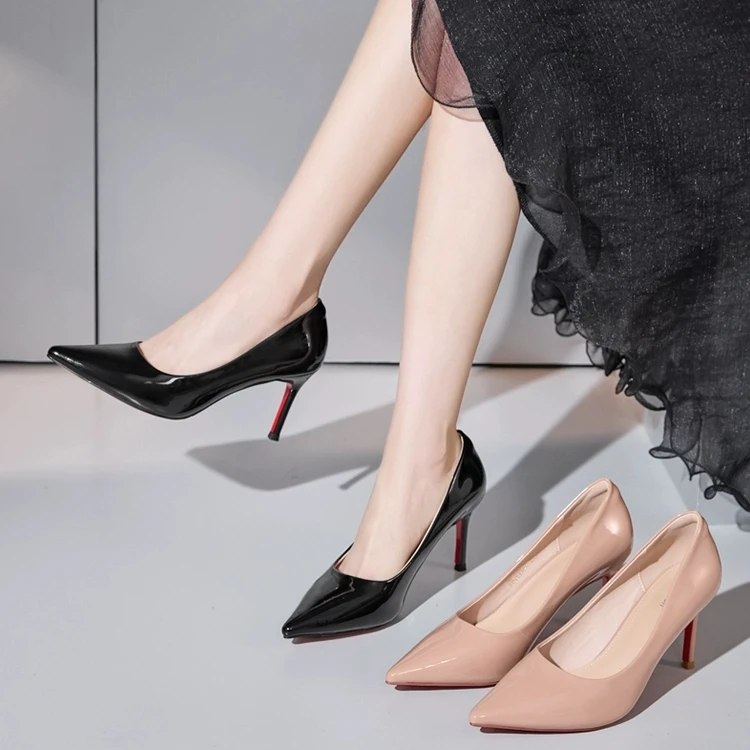 裸色黑色高跟鞋女细跟2025年新款红底鞋尖头气质职业性感单鞋