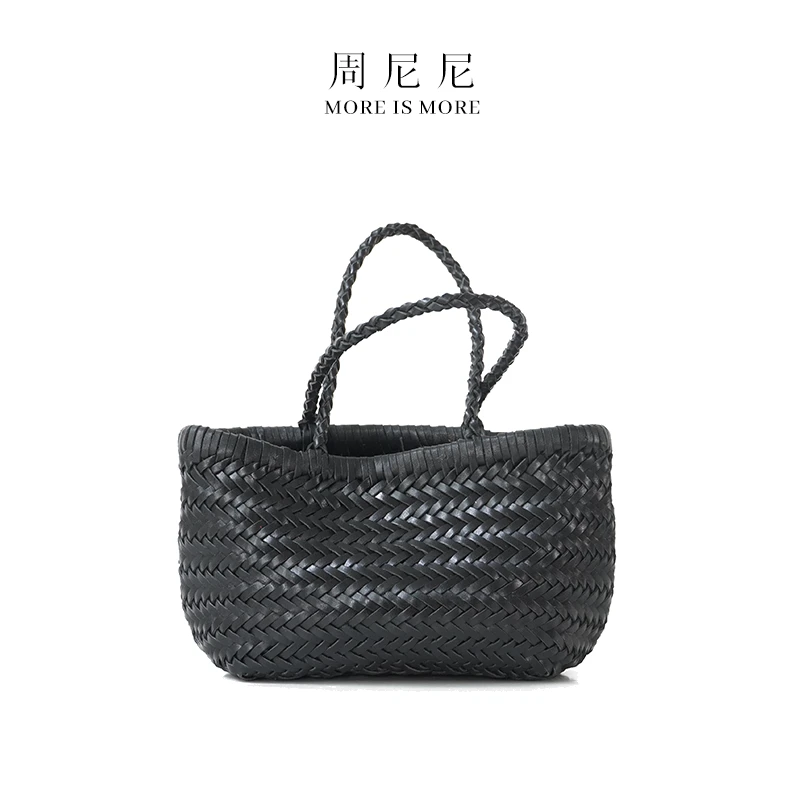 mini藤脉编织包植鞣牛皮时尚潮流度假简约菜篮子手提包包