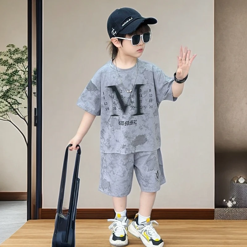 男童六一夏装套装男童短裤套装 6-12岁小男童套装夏季薄款短袖Ｔ恤
